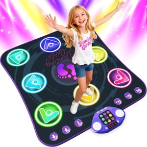 Dance Mat Toys for 3-12 Year Old Girls & Boys, Dance Pad with Light-Up 8-Buttons & Wireless Bluetooth,4 Game Modes & Adjustable Volume & Non-Slip. Birthday Xmas Gifts for Kids