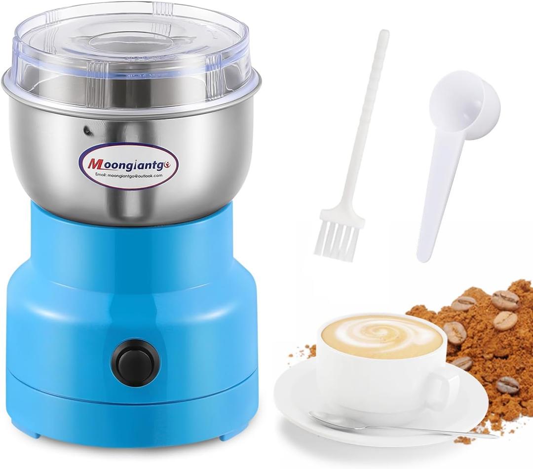 Moongiantgo Coffee Grinder Electric, Mini Spice Grinder, 200W 10s Fast Grinding, Dry Grain Mill for Spices Seeds Rice Beans Seasonings (Blue)