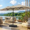 SUPERJARE 13FT Outdoor Patio Umbrella with Base Included, Double Sided Pool Umbrellas with Fade Resistant Canopy, Large Table Umbrella for Deck, Market, Backyard - Warm Beige