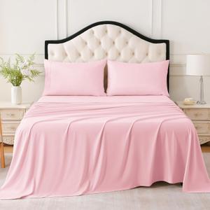 MICORAL Twin XL Sheet Set, 3 Pieces Soft Luxury Bed Sheets with 16" Deep Pocket for Twin XL Size Bed, Breathable Hotel Sheets and Pillowcase Set, Wrinkle Free (3 Pieces, Twin XL, Light Pink)