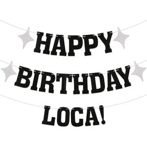 Happy Birthday Loca Banner Vampire Birthday Party Decorations Funny Birthday Party Decorations for Her 18th, 21st, 25th 30th Birthday Party Banner Black Glitter