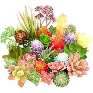 Jutom 32 Pieces Mini Artificial Succulents Unpotted Realistic Artificial Fake Plants Colorful Faux Succulents Small Cactus Plants for Garden Flower Kitchen Home Decor