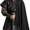 L'VOW Steampunk Shawl Half Shoulder Cape Samurai Cloak with Belt LARP Warrior Cape Medieval Halloween Costume for Men (Black, M)