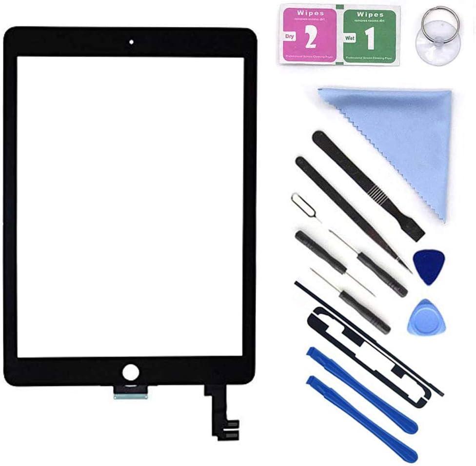 Black New Glass Touch Screen Digitizer Replacement for iPad Air 2 9.7" 2nd Gen A1566 A1567 and Pre-Installed Adhesive with Repair Tools Kit (Without Home Button,Not Include LCD)