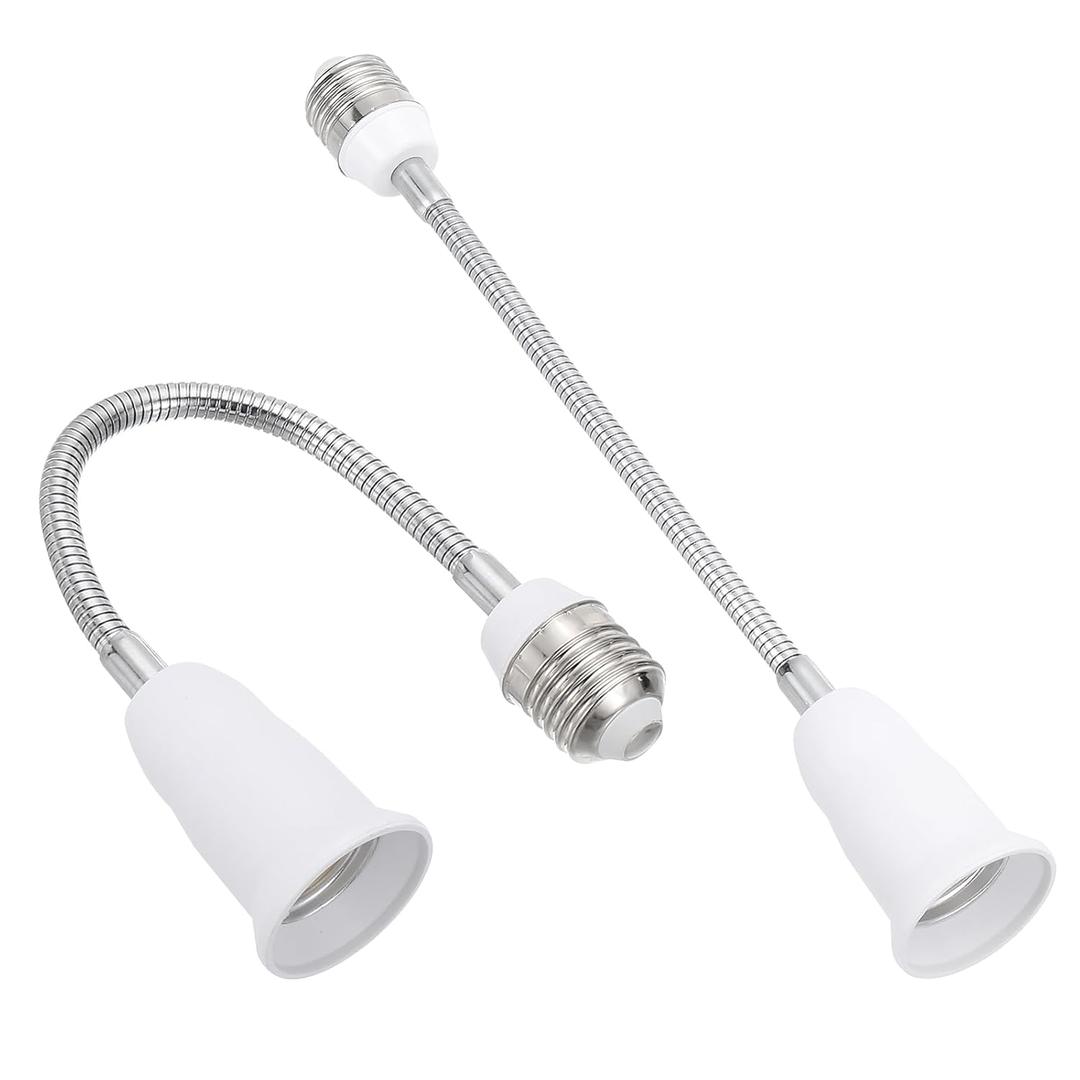 PATIKIL 11.8 Inch E26/E27 Light Socket Extender, 2 Pcs Flexible Bulb Socket Extension Adjustable Bulb Extender Adapter for Medium Screw Base Home Lamps, White