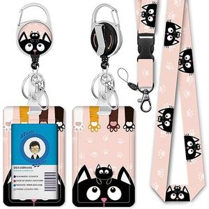 Cute Cat Lanyards for ID Badges, Badge Reel Retractable Badge Holder with Lanyard for Teacher, Women, Kids, Set of 2