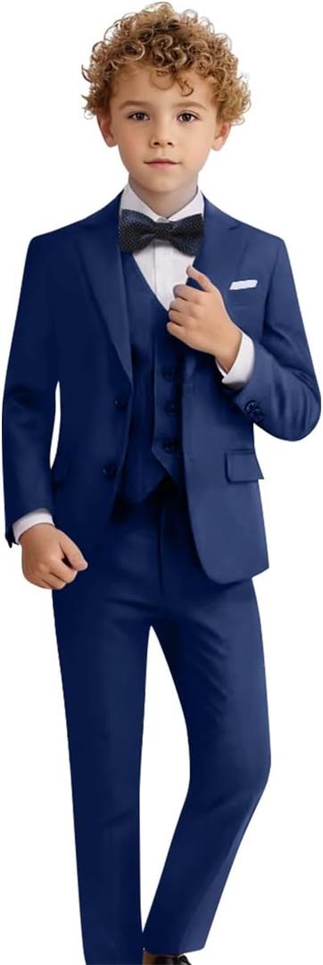 Boys Navy Suit for Kids Tuxedo 5 Piece Formal Dress Clothes Slim Fit for Toddler Suits Size 6 (Navy Blue)