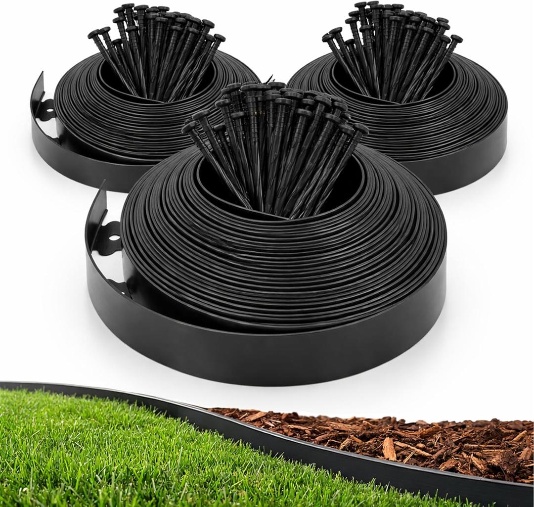 Gardzen 1.5" x 100' Landscape Edging Kit, Garden Edging Coil Comes with 120 Pcs Spikes, No Dig Lawn Border