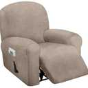 Ultimate Decor 4-Piece, 1 Seat Recliner Cover, Velvet Stretch Reclining Chair Covers for 1 Cushion Reclining Sofa, Single Seat Recliner Couch Cover, Thick, Very Soft, Machine Washable (Taupe)