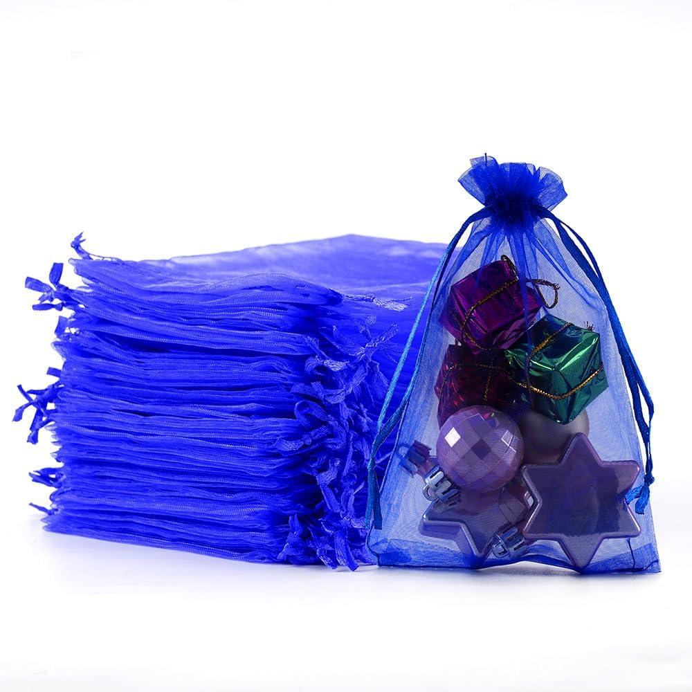 Meowoo 100PCS Organza Bags, 5x7in Small Mesh Bags Drawstring, Mesh Gift Bags Drawstring for Jewelry, Candy, Christmas, Sachets, Bathroom Soaps, Makeup Organza, Wrapping Supplies(Preciousblue)