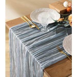 Vitalizart Cheesecloth Table Runner 10ft Gauze Boho Rustic Blue Cheese Cloth Table Runner for Wedding Bridal Shower Fall Thanskgiving Decoration 120 Inches