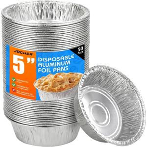 50 Pack Mini Pie Pans, 5in Pie Tins, Disposable Aluminum Round Foil Tart, Aluminum Foil Pans, Easily Stack & Store for Baking, Cooking, Storage or Reheating