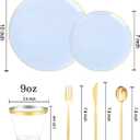 bUCLA 150PCS Blue Plastic Plates - Light Blue and Gold Disposable Include 25 Each (Dinner & Dessert) Plates, 25 Knives, 25 Forks, 25 Spoons and 25 Cups, Ideal for Party, Birthday & Wedding