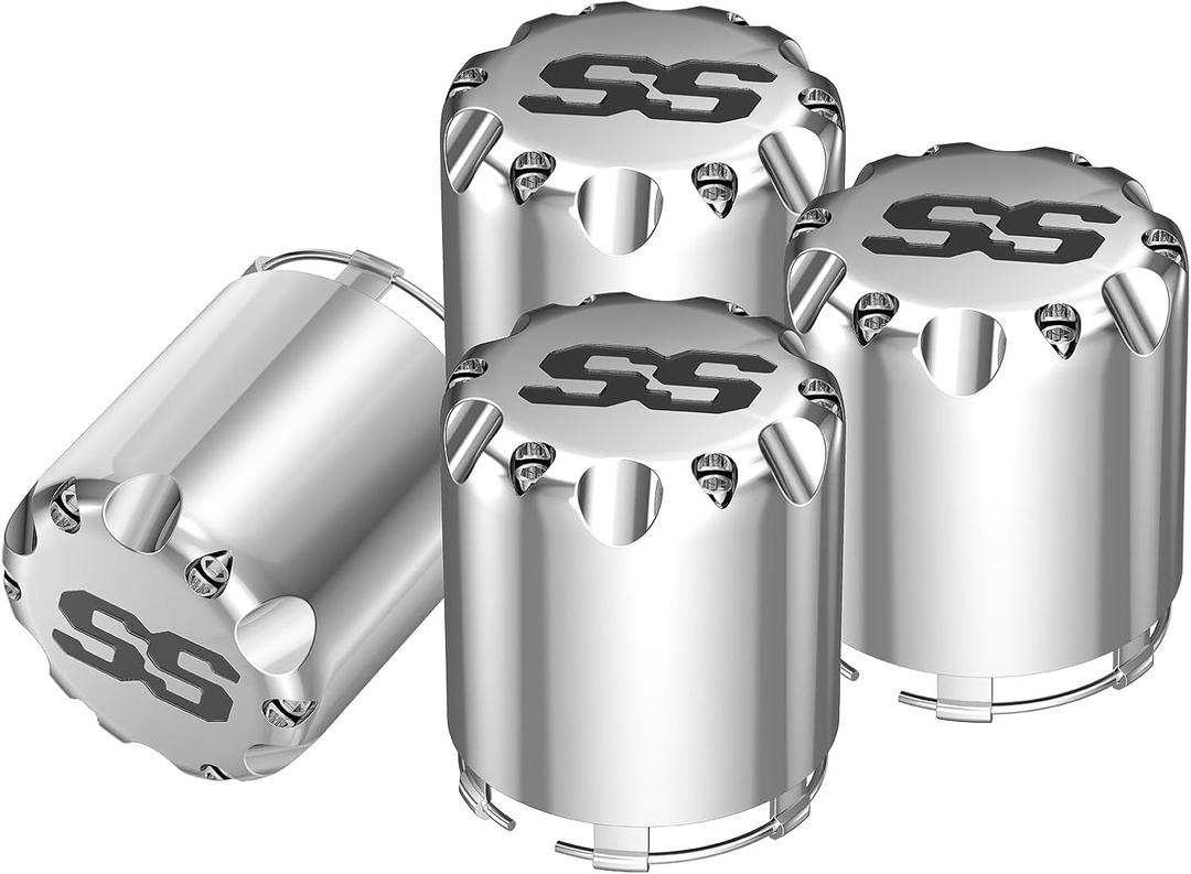 SS Golf Cart Wheel Center Caps-4 Pack,Fits EZGO,Club Car,Yamaha - 2.75" Chrome Hub Caps for 8,10,12 inch Rims,Push-in Style,Height 3.21"