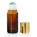 Warmify Green Aventurine Roller Bottles for Essential Oils, 50ml Refillable Amber Glass Roll On Bottles with Natural Crystal Roller Balls, Leak-Proof Travel Perfume Bottle with Gold Caps