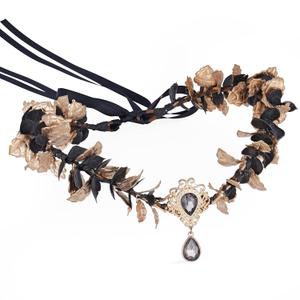 MOSTORY Handmade Black Flower Elf Crown - Dark Fairy Headpiece Gothic Floral Circlet for Women s Medieval Renaissance Halloween Cosplay Party Accessories