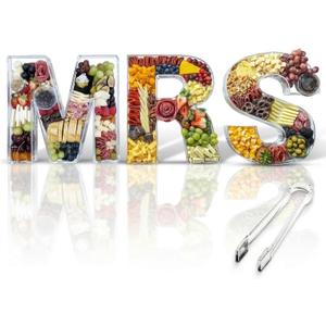 MRS Charcuterie Letters with Clear Tongs - Acrylic & Reusable. Perfect for Bachelorette Party Decorations, Bridal Shower Decor, She Said Yes Decorations and MRS letters for charcuterie to fill