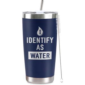 Father's Day Gifts for Men, CUPLOOV 20 Oz Navy Blue Tumbler with Lids & Straw I Identify as Water Coffee Mug Funny Birthday Gifts for Dads, Grandpas, Husband Retirement Father's Day Presents Xmas Gift