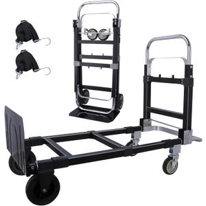Heavy Duty Folding Hand Truck, Convertible Hand Truck Dolly Cart, Aluminum Dolly Cart for Moving Luggages, Boxes, Large Cartons, 600 Lbs Load Capacity (Black)