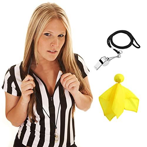 redgino Women's Official Referee Shirt Costume Umpire Jersey Short Sleeve Ref Shirts Gear Whistle Yellow Penalty Flag