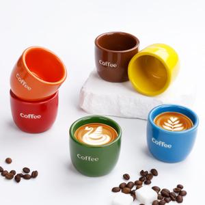 Ceramic Espresso Cup set, One Shot Coffee Cups, Double Walled Tiny Cofffee Mugs Demitasse for Espresso, Porcelain Coffee Mugs Set (6 Color Assortment - 6pc - 2oz)