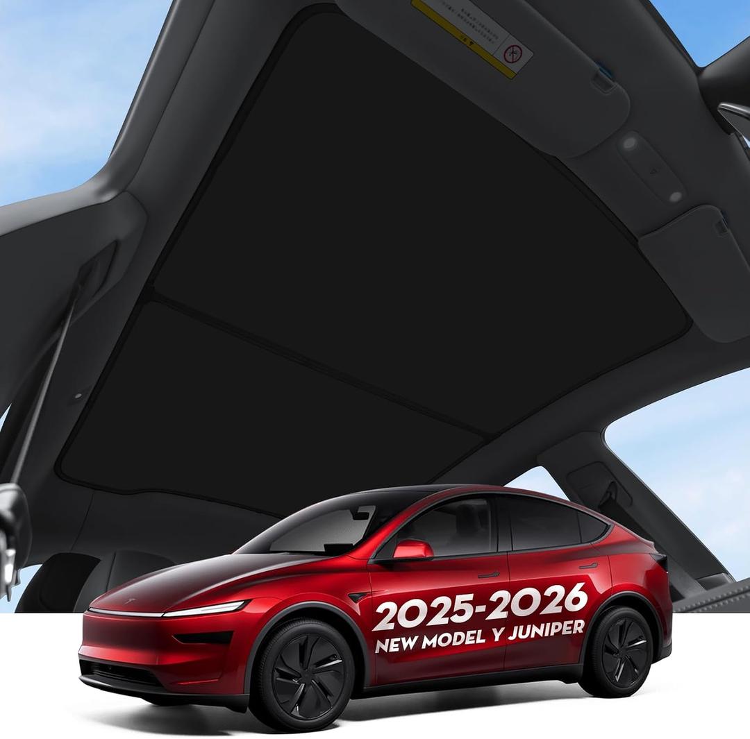 Roof Sunshade for Tesla Model Y Juniper 2026, Upgraded [Sag-Free] Sunroof Shade Roof Sun Shades for New Model Y Juniper Accessories [Heat Insulation/Reflection] 16Pcs Clips(Black)