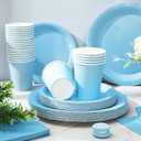 Whaline 100Pcs Light Blue Tableware Set Blue Graudation Party Supplies Summer Disposable Dinnerware Set 50Pcs Paper Plates 25Pcs Napkin 25Pcs Cups for Wedding Birthday Bride Shower Party Table Decor