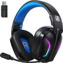 Fachixy Wireless Gaming Headset with Microphone for PC, PS5, PS4, Bluetooth Gaming Headphones - Fast Charge 50Hr Battery, Cool LED Lights for Switch, Laptop, Mobile, Mac 2.4GHz Gamer Headset, Blue