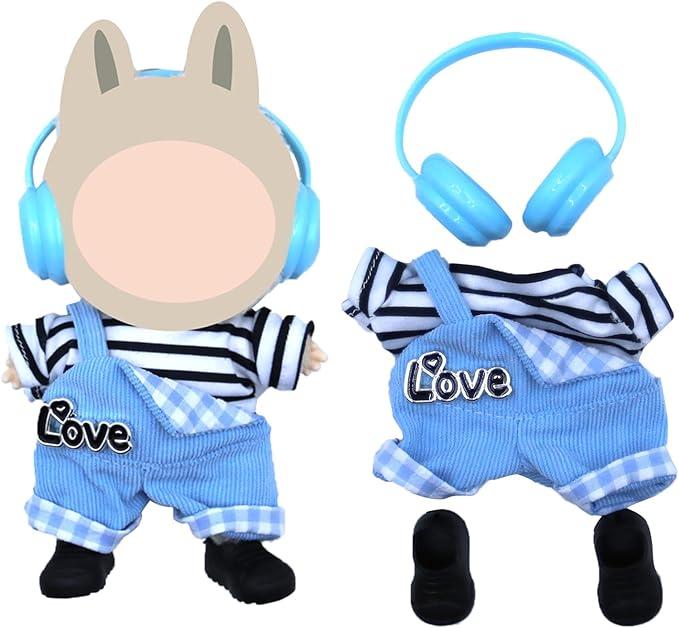 17cm Doll Clothes,Outfit Set Includes Shoes for 17cm Dolls-Fashion Premium Cute Easy Removable Doll Clothing Set with Accessories(No Doll)(Van-Overalls-Blue-4)