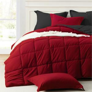 Homelike Moment Twin Comforter Set Black, Lightweight Reversible Comforter Twin Size Bed Sets, Soft Down Alternative Bed Comforter All Season 2 Pcs Twin Set with 1 Sham Black/Red