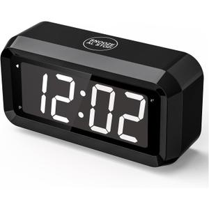 Alarm Clock,Digital Alarm Clock for Bedrooms,Battery Operated Clock,Adjustable 3 Brightness,1.2 inch LED Time Display, 12/24Hr, Cordless,Snooze (Black-White led)