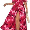 Floerns Women's Plus Size Cold Shoulder Short Sleeve Split Thigh Long Dress, XXL, Hot Red