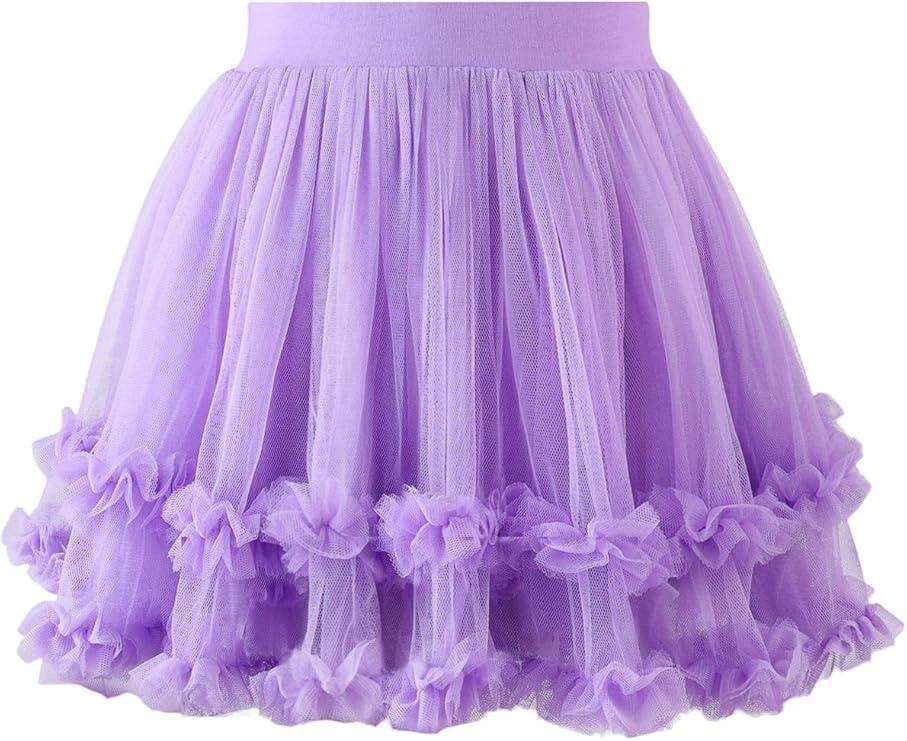 GroYolan Girls Tutu Skirt, Soft Fluffy 3 Layered Tulle Ruffle Skirt Elastic Waist for Baby Toddler Kids Size XLPurple