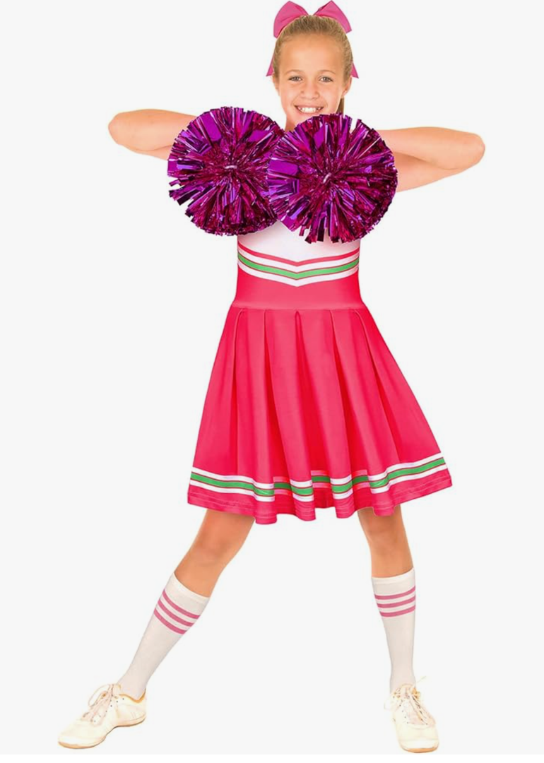 Girls Cheerleader Costume Outfit Set Fancy Dress for Halloween Party Birthday, Pink 5 to 6 years old