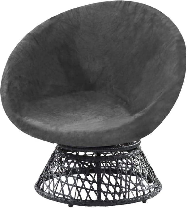 PrinceDeco Velvet Round Saucer Chair Cover (Slipcover Only) High Stretch Papasan Chair Cushion Cover Removable Furniture Protector for Living Room Washable,Fits 37-48 inch, Large, Grey