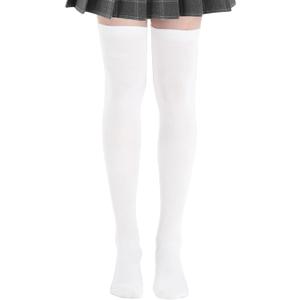 White Knee High Socks - Thigh High Stockings for Women, Long Leg Warmers Socks for Daily Wear (1 Pair)