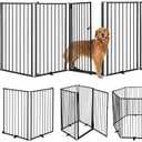 6 Panels Metal Freestanding Dog Gates with Door,120''W Detachable Foldable Dog Fence Indoor Outdoor Puppy Gate, 32''H Free Standing Tall Pet Gate for Doorways,House,Stairs,Porch,Deck,Yard
