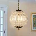 Antique Crystal Globe Chandelier, 11.8" Vintage Small Sphere Chandelier Crystal Pendant Light Fixture for Foyer Dining Room Kitchen Island Bronze