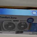 Comfort Zone Window Fan for Bedroom, 9 inch 3 Speed Dual Fans with Auto-Locking Expanders, Window Exhaust Fan, Removeable Bug Screen, White