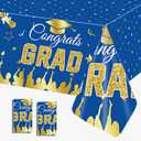 2Pcs Graduation Decoration Tablecloths Congrats Grad Disposable Tablecloth for 2026 Graduation Party Table Cover Supplies Graduate Party Table Cloths 54x108 Inches (Blue&Gold)