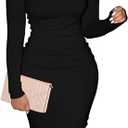 XXTAXN Women's Sexy Bodycon Long Sleeve Round Neck Work Office Midi Pencil Dress, S