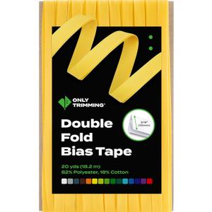 ONLY TRIMMING Double Fold Bias Tape, 3/8 Inch x 20 Yards, Poly Cotton Fabric, Soft & Durable, Non-Stiff, Binding Trim for Sewing, Seaming, Hemming, Piping, Quilting and Crafts (Yellow)