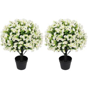 24" Artificial Potted Plants Outdoor Set of 2, UV Resistant Faux White Flowers with Eucalyptus, Decorative Plants in Pots for Front Porch, Patio & Entryway