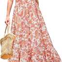 STYLEWORD Women's Summer 2026 Casual Short Sleeve Tiered Flowy Spring Dress Long Midi Beach Sundress Vacation Outfits (Large, White Apricot Floral)