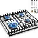 24 inch Gas Cooktop, Bulit-in 4 Burners Gas Stove Stainless Steel Stove Top with Thermocouple Protection, LPG/NG Convertible Propane Cooktops