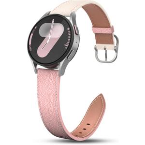 Two-Color Leather Band Compatible with Samsung Galaxy Watch 7/6 5 4 FE 40mm 44mm/5 pro 45mm/Classic/Galaxy Active 2, 20mm Leather Strap with Square Buckle for Samsung Watch Bands Women