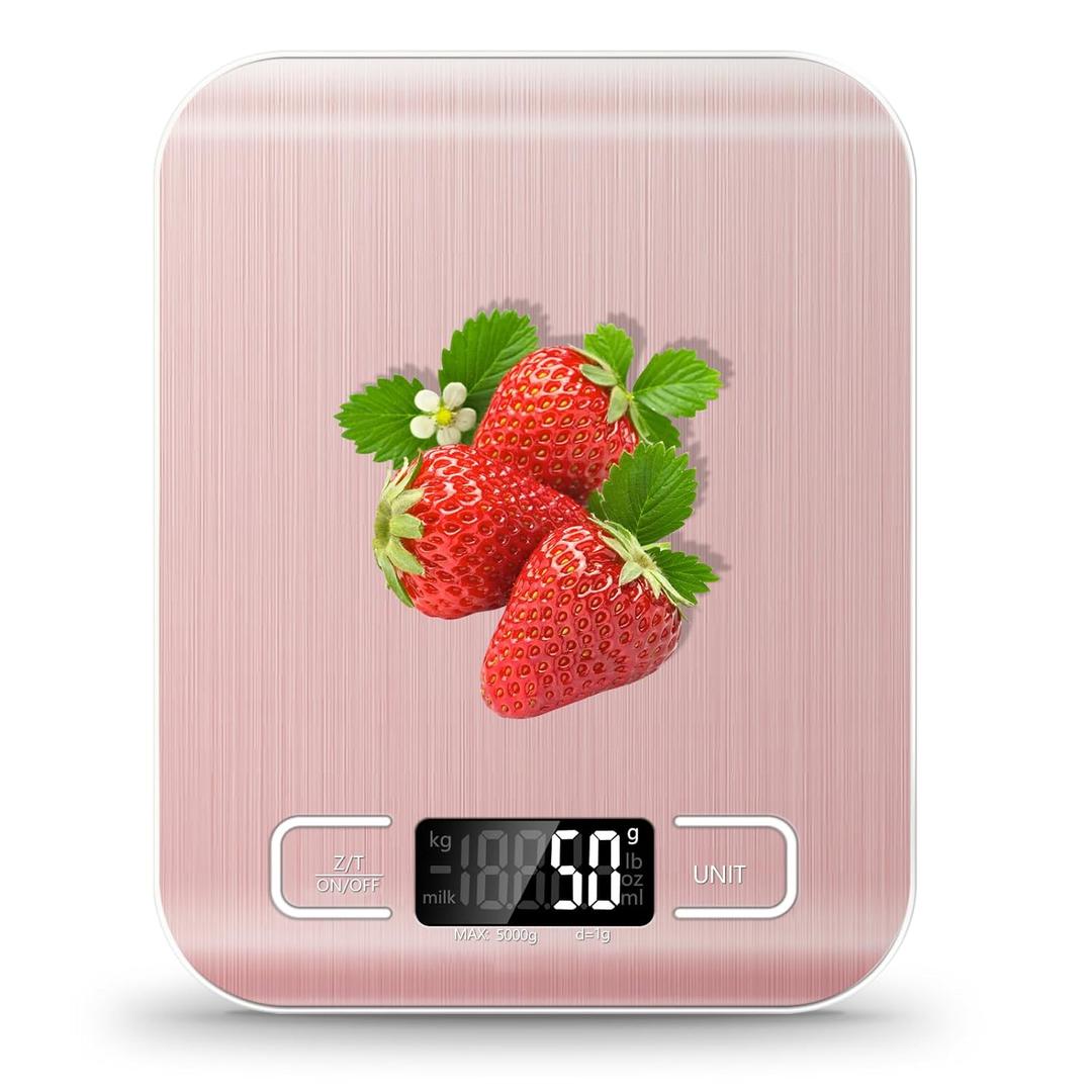 Food Scale, 11lb Kitchen Scale with 6 Units Tare Function & LCD Display, 0.05oz/1g Stainless Steel Digital Food Scale Grams and Ounces for Baking, Cooking, Dieting and Meal Prep (Pink)