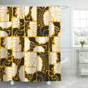 Boho Abstract Colorful Floral Shower Curtain, Vintage Retro Patchwork White Black Orange Flower Botanical Geometric Aesthetic Groovy Bathroom Decor Shower Curtain Set with 12 Hooks, 70X75IN