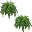 Artificial Boston Ferns, 45IN Faux Ferns Artificial Plants, 2 Large Fake Bush Plants with 59 Fronds for Outdoors Patio Hanging Planter Hotel Lobby Home Decor
