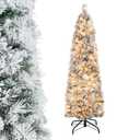 4.5 FT Pre-Lit Slim Christmas Tree Flocked Decoration with Pine Needles & Lights